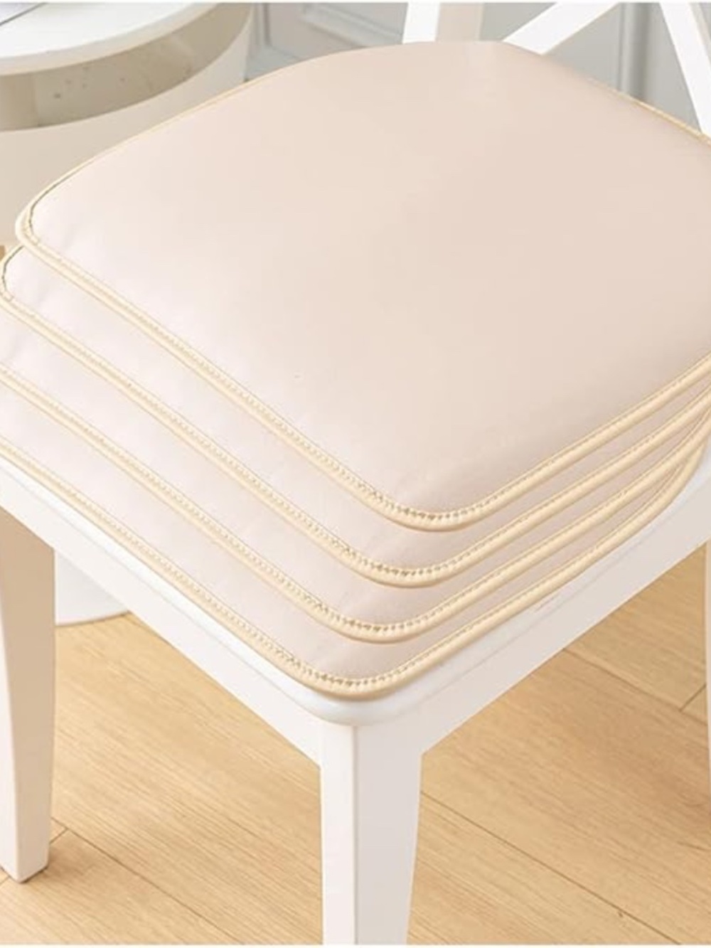 Seat Cushions - 4 PK Beige with Tie Backs and Non-Slip Backing - 43cmx40cm